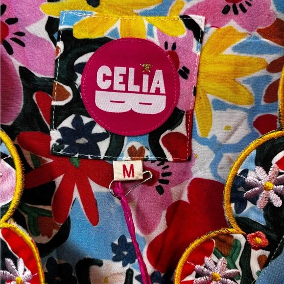 Celia B Aila Floral Mini Dress Tie‎ Belt Designer Size Medium NWT - Picture 6 of 6